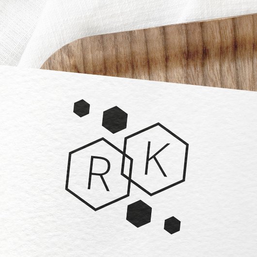 幾何学的モダンヘキソ結婚ンのモノグラムイニシャル ラバースタンプ