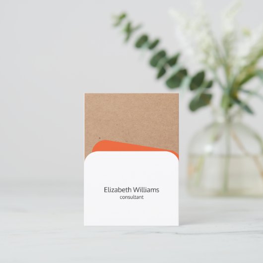 幾何学的モダンホワイトオレンジクラフトコンサルタント 名刺 (スタンド正面)