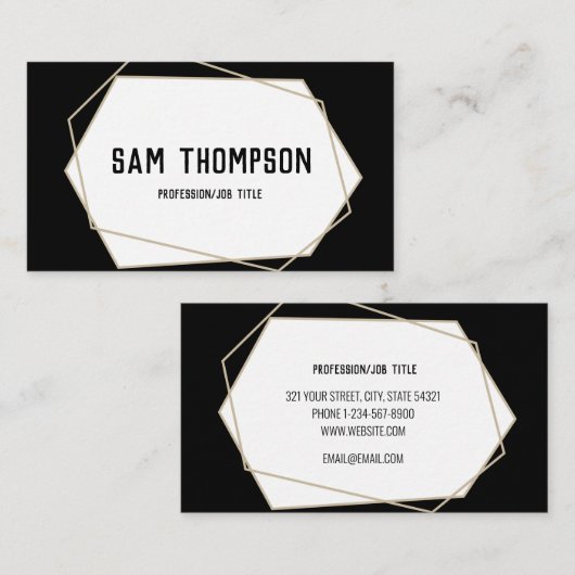 幾何学的モダンミニマルプロフェッショナルブラック 名刺 (正面/裏面)