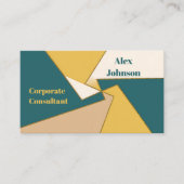 幾何学的モダンミニマル金ゴールドとティール（緑がかった色）QRロゴ 名刺 (正面)