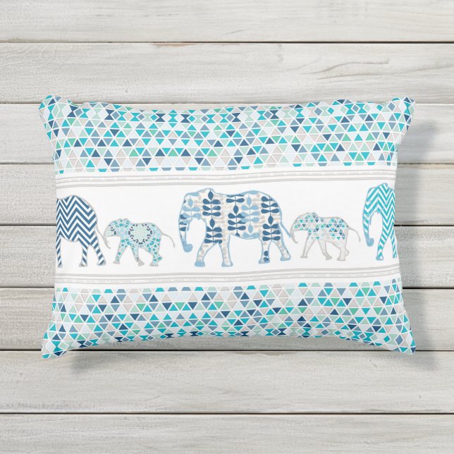 幾何学的モダン三角形ビーチガラスパターン アウトドアクッション (正面)