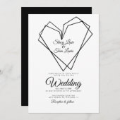 幾何学的モダン二重ハートブ結婚ラック 招待状 (正面/裏面)
