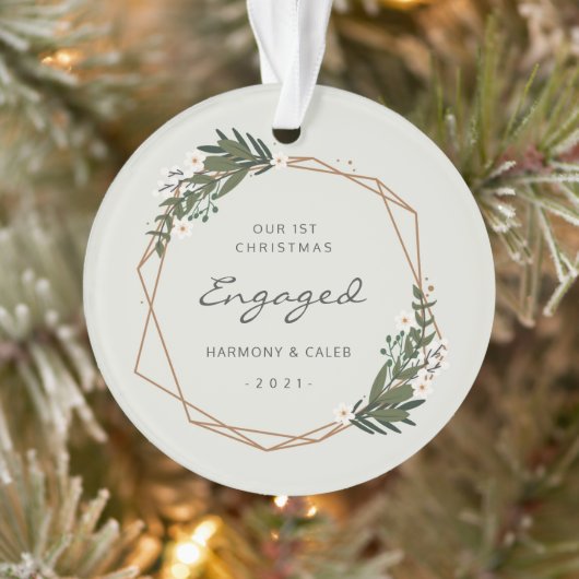 幾何学的モダン写真初めてのクリスマス婚約した オーナメント (ツリー)