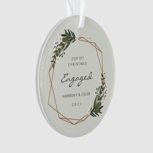 幾何学的モダン写真初めてのクリスマス婚約した オーナメント (正面)