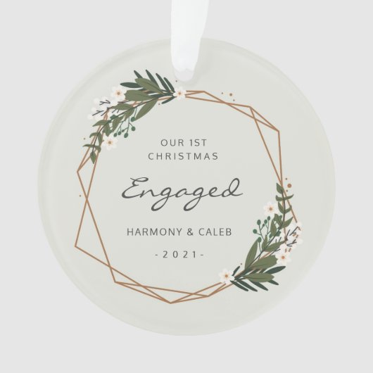 幾何学的モダン写真初めてのクリスマス婚約した オーナメント (正面)