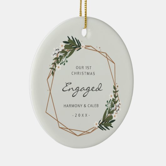 幾何学的モダン写真初めてのクリスマス婚約した セラミックオーナメント (右)