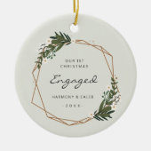 幾何学的モダン写真初めてのクリスマス婚約した セラミックオーナメント (正面)