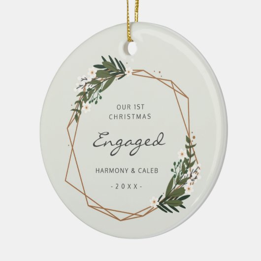 幾何学的モダン写真初めてのクリスマス婚約した セラミックオーナメント (左)