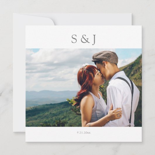 幾何学的モダン写真正方形グレ結婚ー2 招待状 (正面)