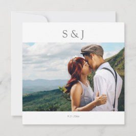 幾何学的モダン写真正方形グレ結婚ー2 招待状