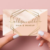 幾何学的モダン大理石ピンクと金ゴールドトレンディーシック 名刺