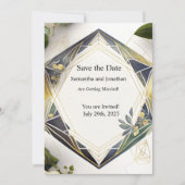 幾何学的モダン小さな花の日付カードを保存 招待状 (正面)