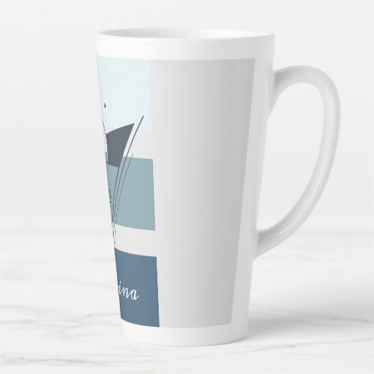 幾何学的モダン帆船パーソナライズされた術 カフェラテマグ (右)