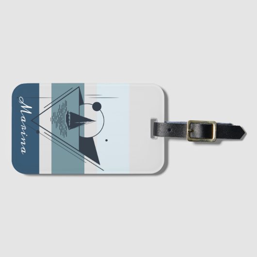 幾何学的モダン帆船パーソナライズされた術 ラゲッジタグ (正面横)