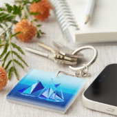 幾何学的モダン帆船/ヨット,コバルトブルー キーホルダー (正面右)