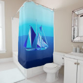 幾何学的モダン帆船/ヨット，コバルトブルー シャワーカーテン (インサイチュ)