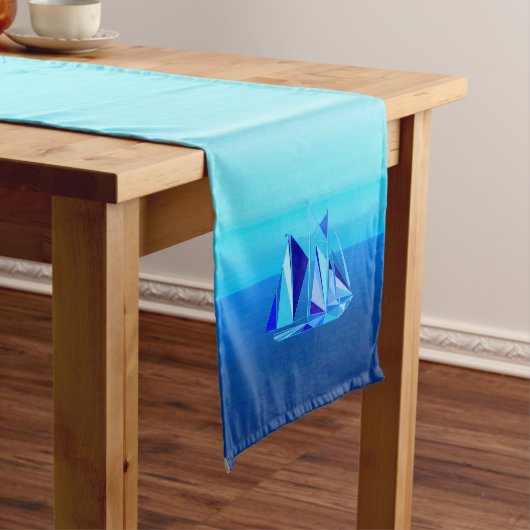 幾何学的モダン帆船/ヨット,コバルトブルー ショートテーブルランナー (インサイチュ)