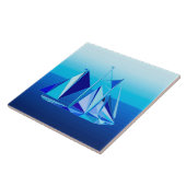 幾何学的モダン帆船/ヨット，コバルトブルー タイル (側面)