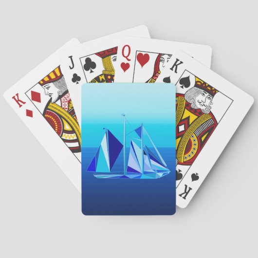 幾何学的モダン帆船/ヨット，コバルトブルー トランプ (裏面)