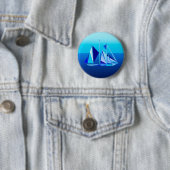 幾何学的モダン帆船/ヨット,コバルトブルー 缶バッジ (インサイチュ)