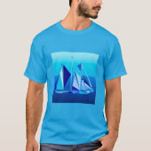 幾何学的モダン帆船/ヨット,コバルトブルー Tシャツ (正面)