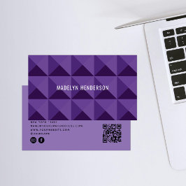 幾何学的モダン抽象芸術はっきりしたQRコード紫 名刺