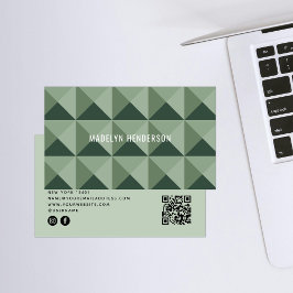 幾何学的モダン抽象芸術はっきりしたQRコードSage Green 名刺