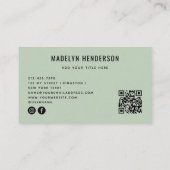 幾何学的モダン抽象芸術はっきりしたQRコードSage Green 名刺 (裏面)