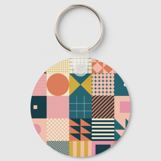 幾何学的モダン抽象芸術:カラフルデザイン キーホルダー (正面)