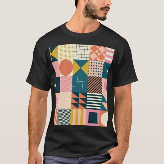 幾何学的モダン抽象芸術:カラフルデザイン Tシャツ (正面)