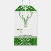 幾何学的モダン白と緑のクリスマスディアー ギフトタグ (裏面)