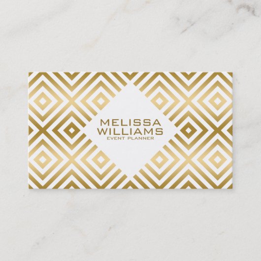 幾何学的モダン白と金ゴールド 名刺 (正面)