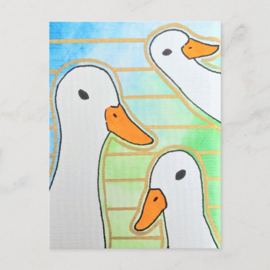 幾何学的モダン白アヒル ポストカード (正面)