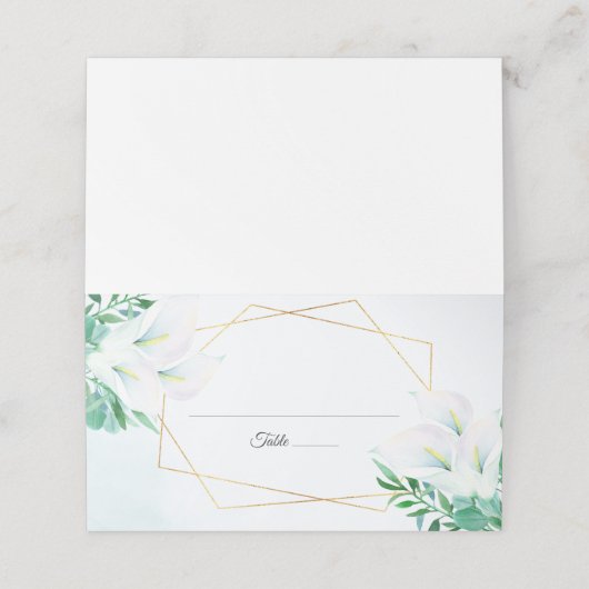 幾何学的モダン白カラリリーフローラ結婚ズ プレイスカード (外部開封)