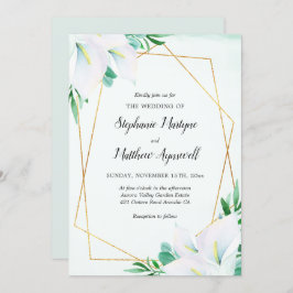 幾何学的モダン白カラリリーフローラ結婚ズ 招待状