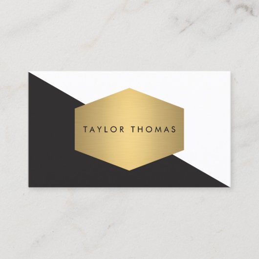 幾何学的モダン白黒デザインと金ゴールド 名刺 (正面)