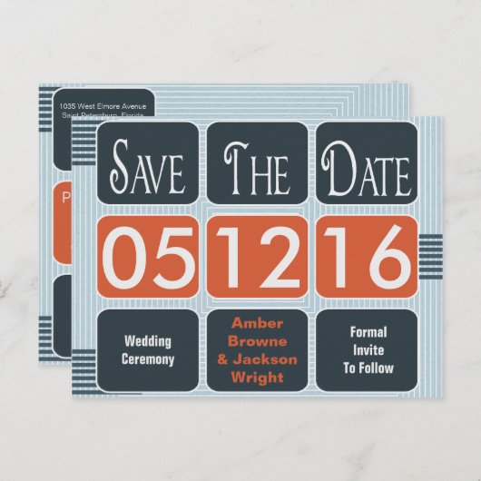 幾何学的モダン結婚式の日付の保存 案内ポストカード (正面/裏面)