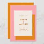 幾何学的モダン結婚式の日付を保存ピンクオレンジ セーブザデート (正面/裏面)