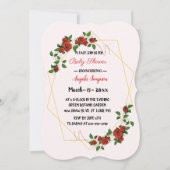 幾何学的モダン赤フローラグリッターベビーシャワー 招待状 (正面)