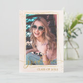 幾何学的モダン赤面ピンク金ゴールド卒業写真 案内状 (スタンド正面)