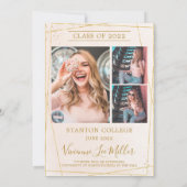 幾何学的モダン赤面ピンク金ゴールド卒業写真 案内状 (裏面)