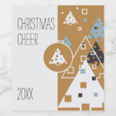 幾何学的モダン金ゴールドと白いクリスマスツリー ワインラベル (シングルラベル)