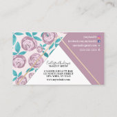 幾何学的モダン金ゴールドほこりっぽいピンク色の花水色 名刺 (裏面)