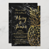 幾何学的モダン金ゴールドパイナッ結婚プルデザイン 招待状 (正面/裏面)
