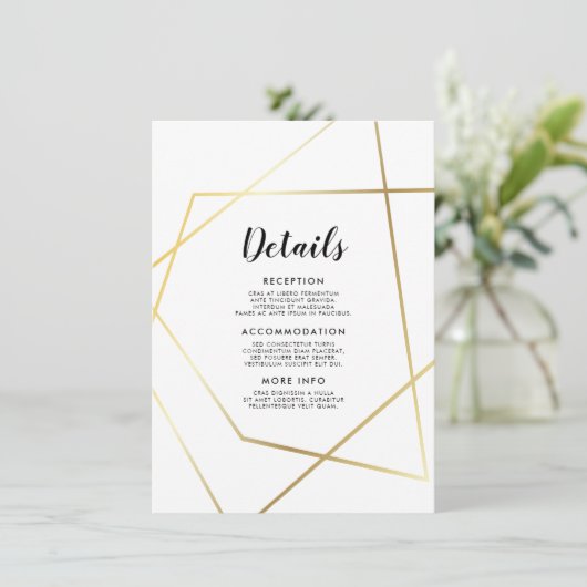 幾何学的モダン金ゴールドフレームゲスト情報カード エンクロージャーカード (スタンド正面)