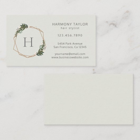 幾何学的モダン金ゴールドフレーム緑化モノグラム 名刺 (正面/裏面)