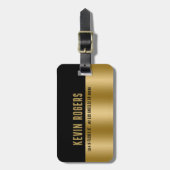 幾何学的モダン金ゴールド&ブラックストライプモノグラム2 ラゲッジタグ (正面縦)
