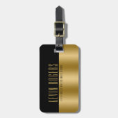 幾何学的モダン金ゴールド&ブラックストライプモノグラム ラゲッジタグ (正面縦)