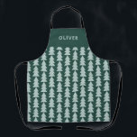 幾何学的モダン青の緑のクリスマスツリーグラフィック エプロン<br><div class="desc">幾何モダン性ベビーブルーと緑のクリスマスツリーはっきりしたグラフィックの休日のベーキングのエプロンデザイン</div>