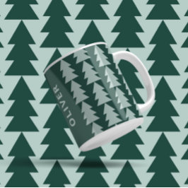 幾何学的モダン青の緑のクリスマスツリーグラフィック コーヒーマグカップ